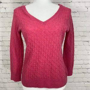 Women's V Neck Sweater Pink Cable Knit 3/4 sleeves Size Small